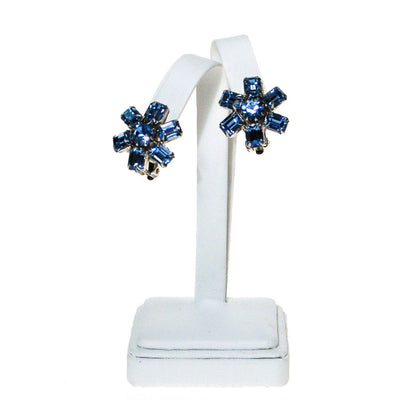 Weiss Blue Baguette Rhinestone Earrings, Rhinestone Flower Earrings, Blue Crystal Earrings, Something Blue. Silver Tone, Something Blue by Weiss - Vintage Meet Modern Vintage Jewelry - Chicago, Illinois - #oldhollywoodglamour #vintagemeetmodern #designervintage #jewelrybox #antiquejewelry #vintagejewelry