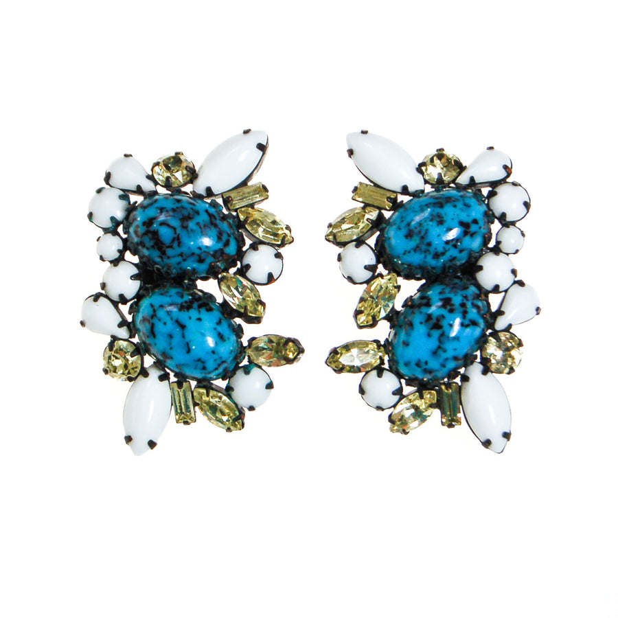 Turquoise & Milk Glass, Yellow Citrine Rhinestone Earrings, Statement Earrings by Unsigned Beauty - Vintage Meet Modern Vintage Jewelry - Chicago, Illinois - #oldhollywoodglamour #vintagemeetmodern #designervintage #jewelrybox #antiquejewelry #vintagejewelry