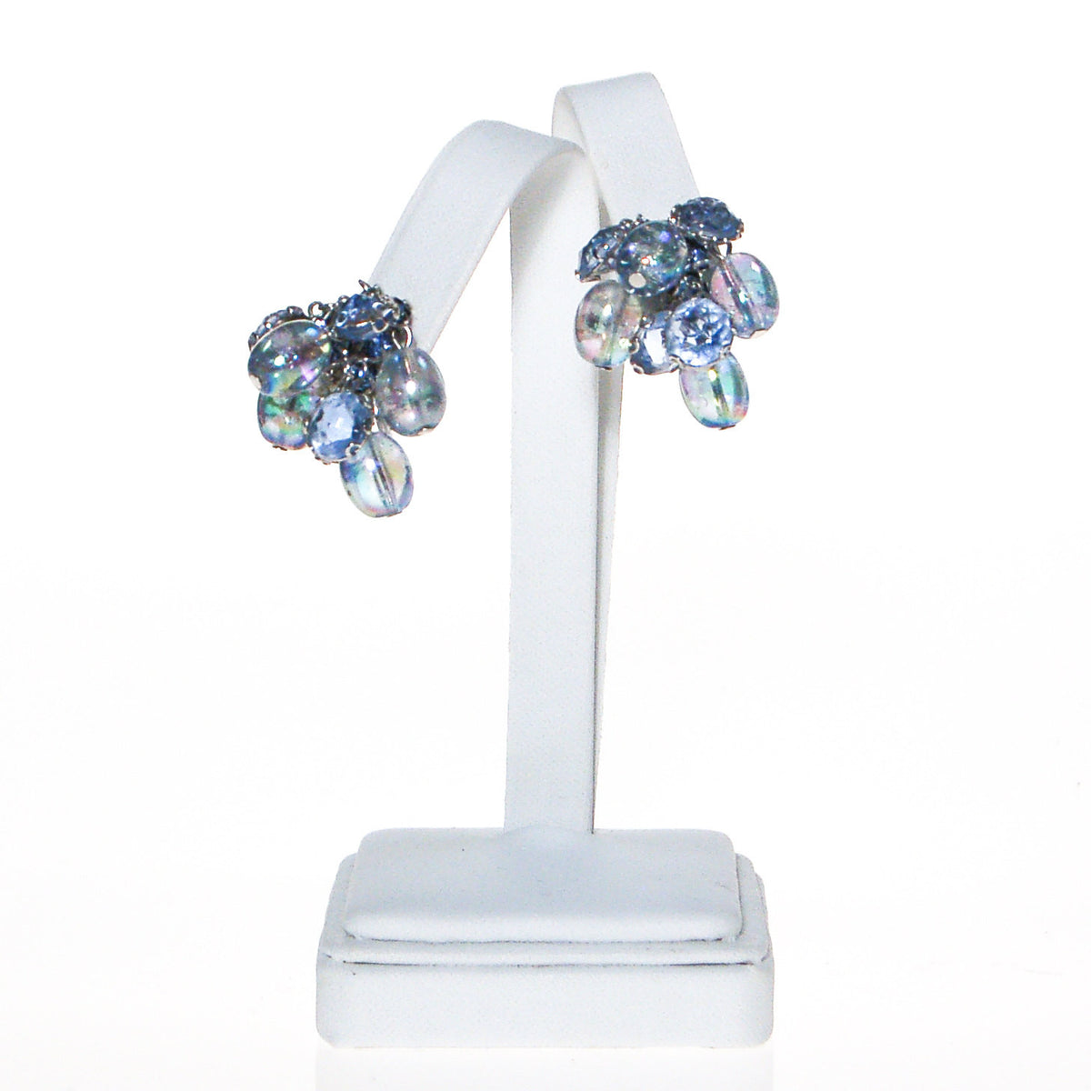 Blue Cha Cha  Bead Dangling Rhinestone Earrings
