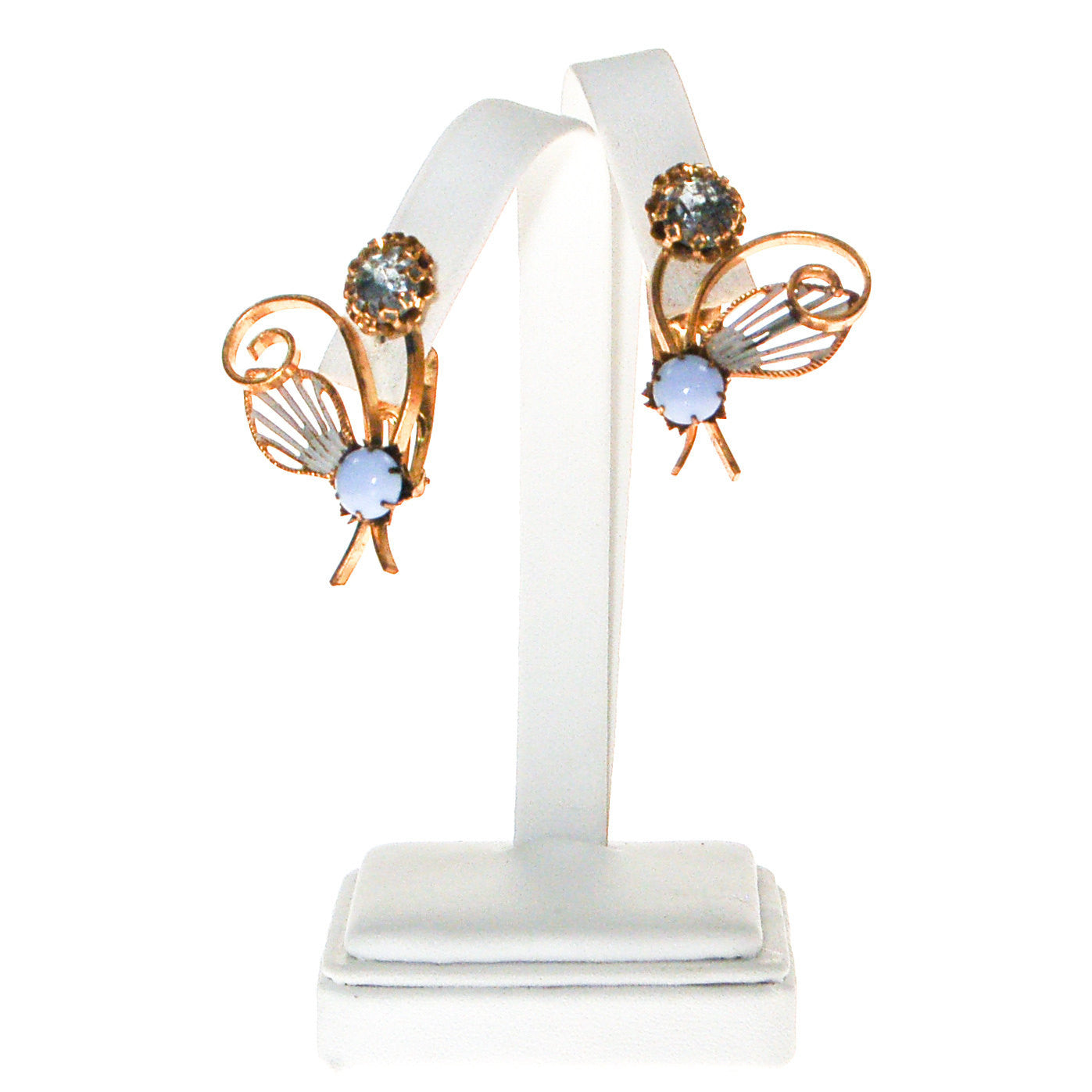 Blue Rhinestone and Moosnstone Flower Earrings by Unsigned Beauty - Vintage Meet Modern Vintage Jewelry - Chicago, Illinois - #oldhollywoodglamour #vintagemeetmodern #designervintage #jewelrybox #antiquejewelry #vintagejewelry