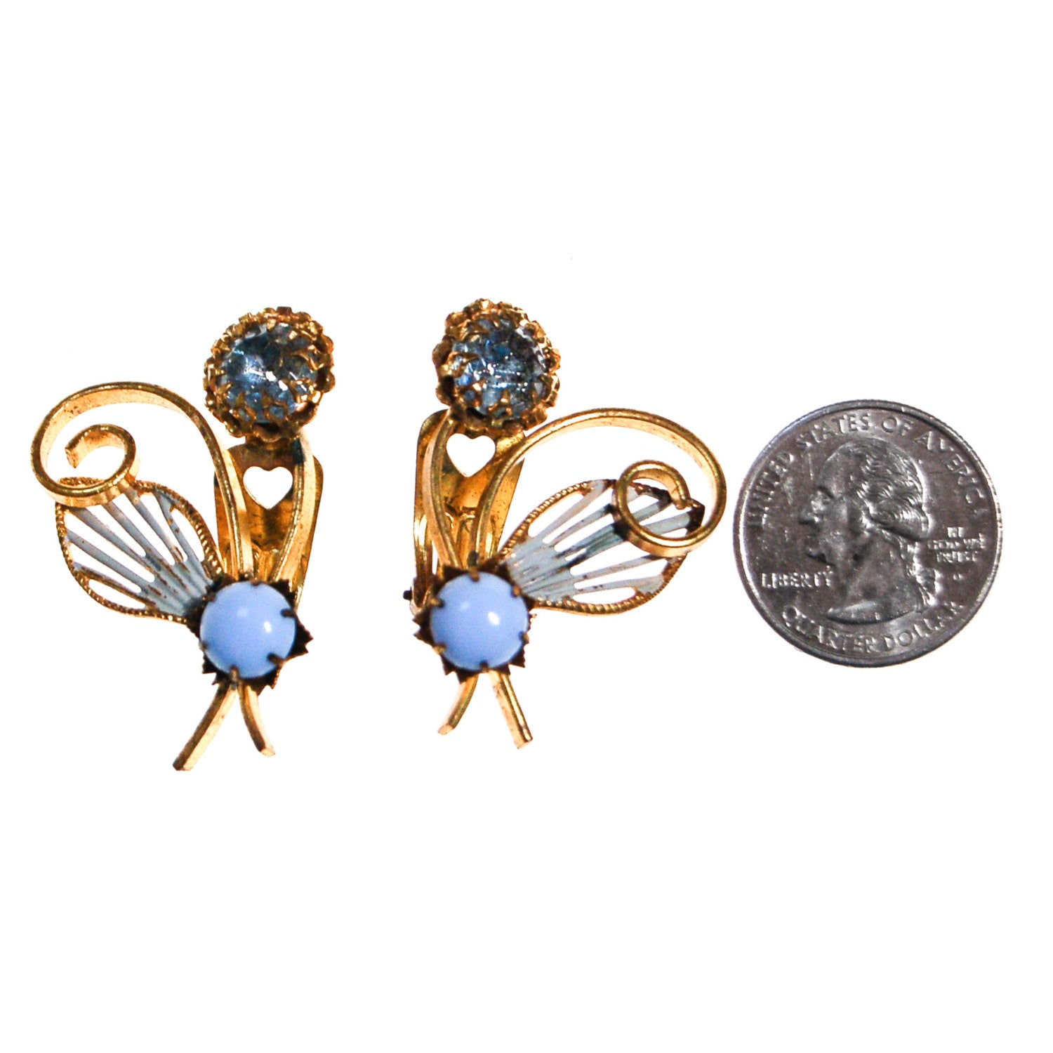 Blue Rhinestone and Moosnstone Flower Earrings by Unsigned Beauty - Vintage Meet Modern Vintage Jewelry - Chicago, Illinois - #oldhollywoodglamour #vintagemeetmodern #designervintage #jewelrybox #antiquejewelry #vintagejewelry
