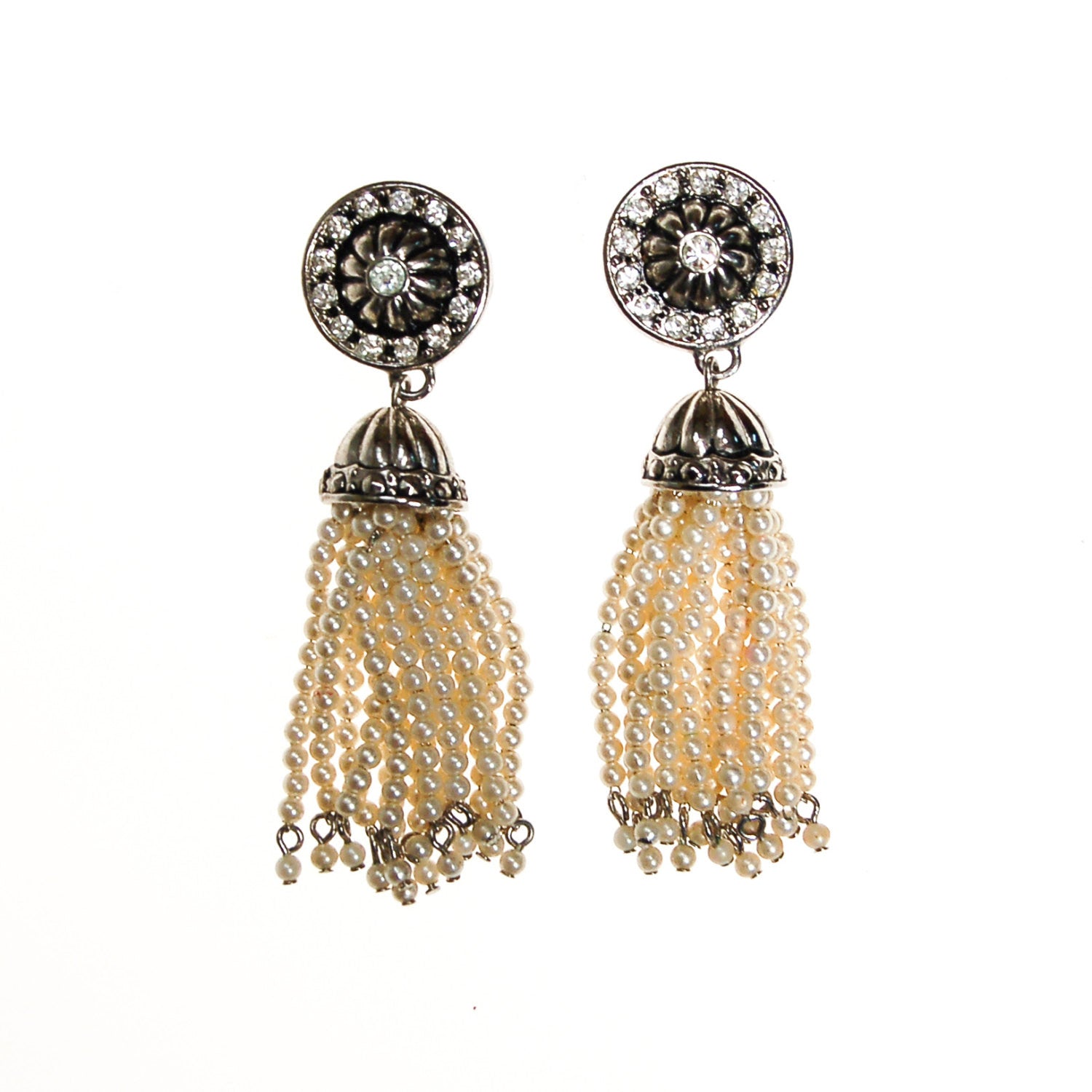 Art Deco Inspired Pearl and Rhinestone Tassel Earrings by Avon by Avon - Vintage Meet Modern Vintage Jewelry - Chicago, Illinois - #oldhollywoodglamour #vintagemeetmodern #designervintage #jewelrybox #antiquejewelry #vintagejewelry