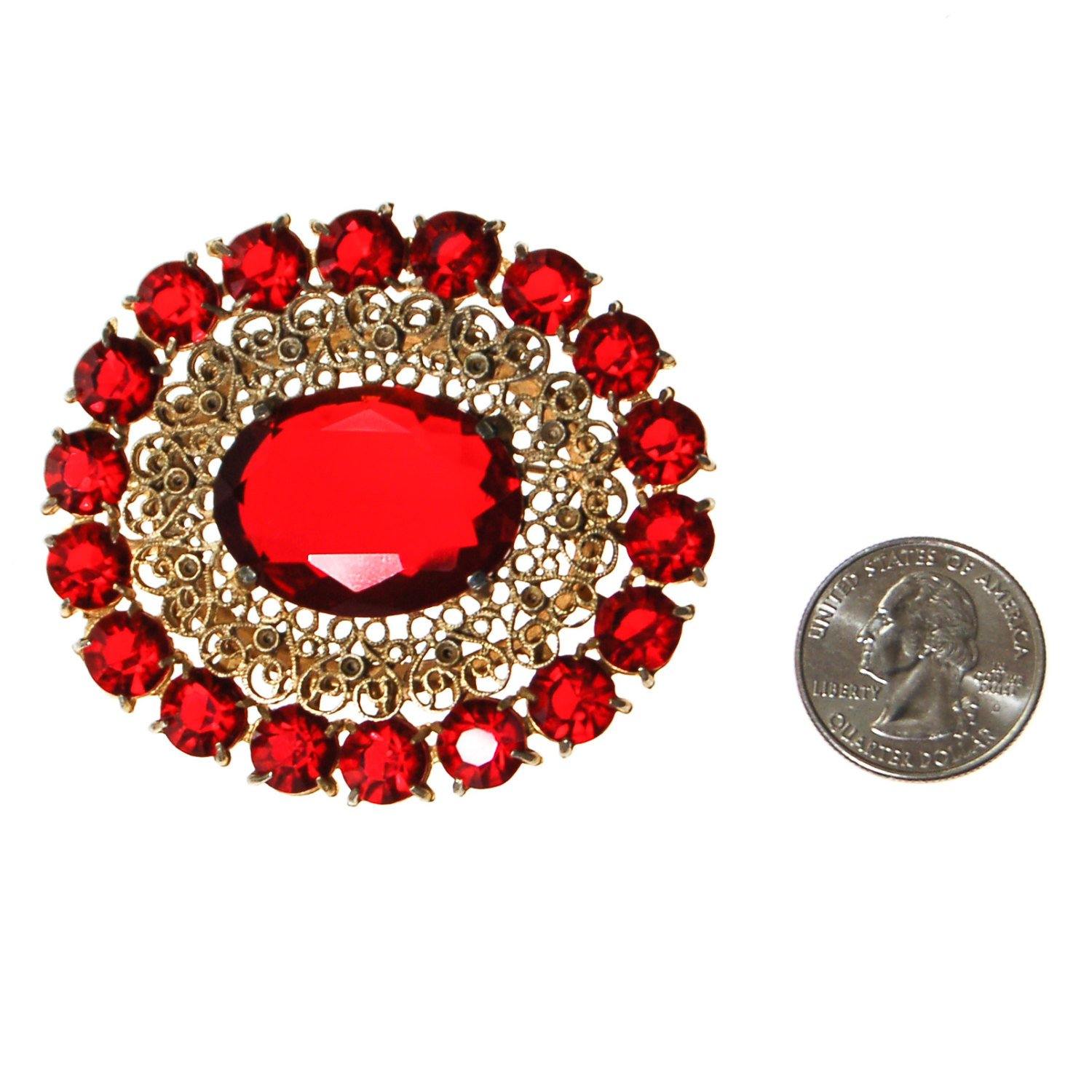 Vintage Czech Red Crystal and Rhinestone Brooch by Czech - Vintage Meet Modern Vintage Jewelry - Chicago, Illinois - #oldhollywoodglamour #vintagemeetmodern #designervintage #jewelrybox #antiquejewelry #vintagejewelry