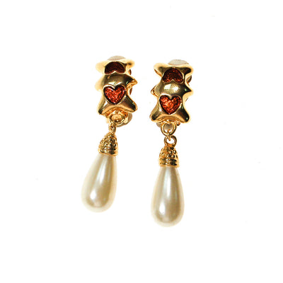 Gold Heart and Pearl Drop Earrings by Unsigned Beauty - Vintage Meet Modern Vintage Jewelry - Chicago, Illinois - #oldhollywoodglamour #vintagemeetmodern #designervintage #jewelrybox #antiquejewelry #vintagejewelry