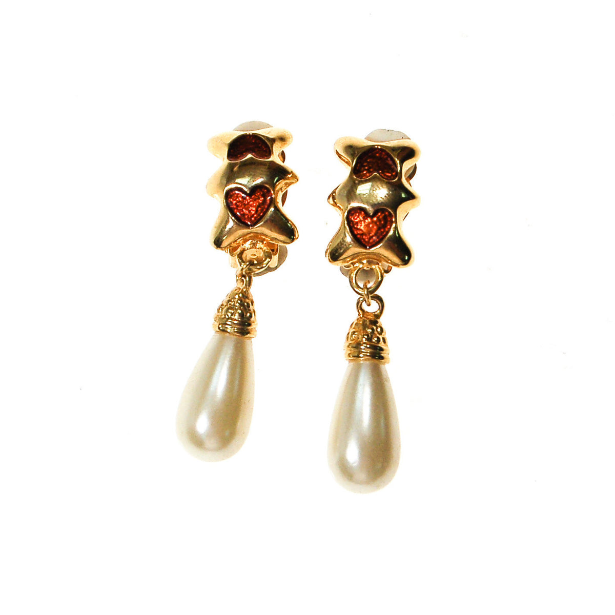 Gold Heart and Pearl Drop Earrings