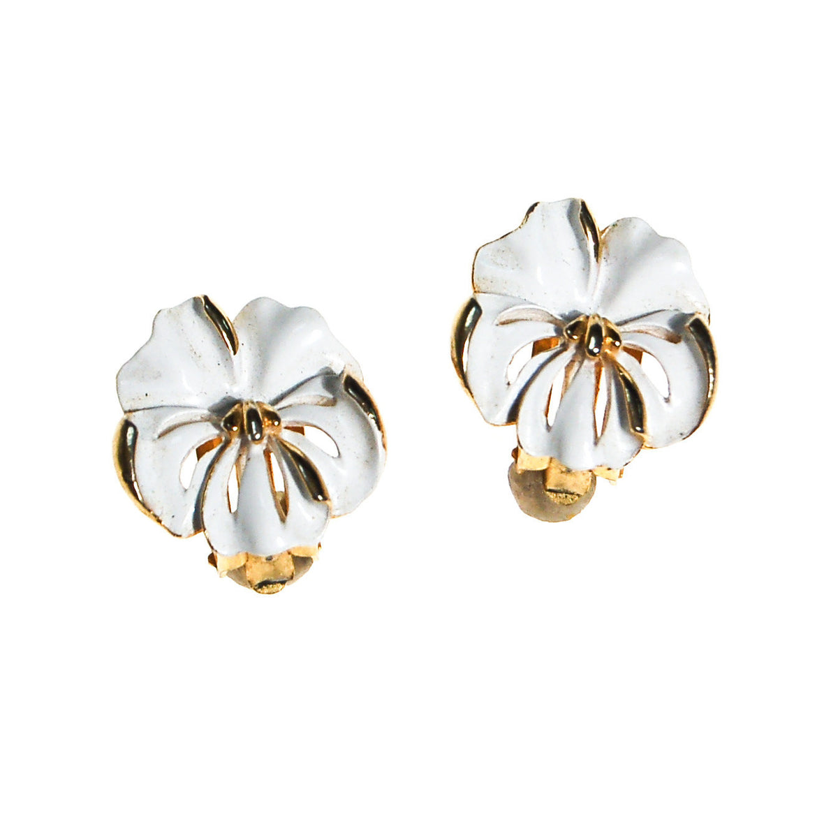 White Pansy Earrings