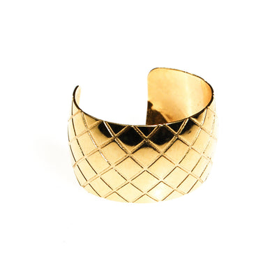 Gold Quilted Cuff Bracelet by Unsigned Beauty - Vintage Meet Modern Vintage Jewelry - Chicago, Illinois - #oldhollywoodglamour #vintagemeetmodern #designervintage #jewelrybox #antiquejewelry #vintagejewelry