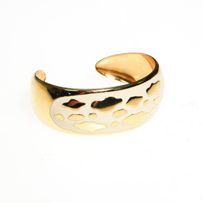 White and Gold Leopard Print Cuff Bracelet by Unsigned Beauty - Vintage Meet Modern Vintage Jewelry - Chicago, Illinois - #oldhollywoodglamour #vintagemeetmodern #designervintage #jewelrybox #antiquejewelry #vintagejewelry