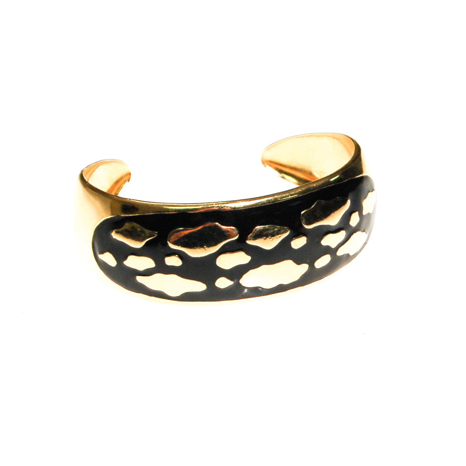 Black and Gold Leopard Print Cuff Bracelet by Unsigned Beauty - Vintage Meet Modern Vintage Jewelry - Chicago, Illinois - #oldhollywoodglamour #vintagemeetmodern #designervintage #jewelrybox #antiquejewelry #vintagejewelry