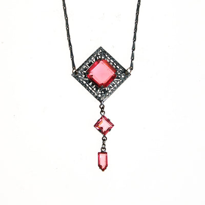 Art Deco Filigree and Pink Crystal Necklace by Art Deco - Vintage Meet Modern Vintage Jewelry - Chicago, Illinois - #oldhollywoodglamour #vintagemeetmodern #designervintage #jewelrybox #antiquejewelry #vintagejewelry