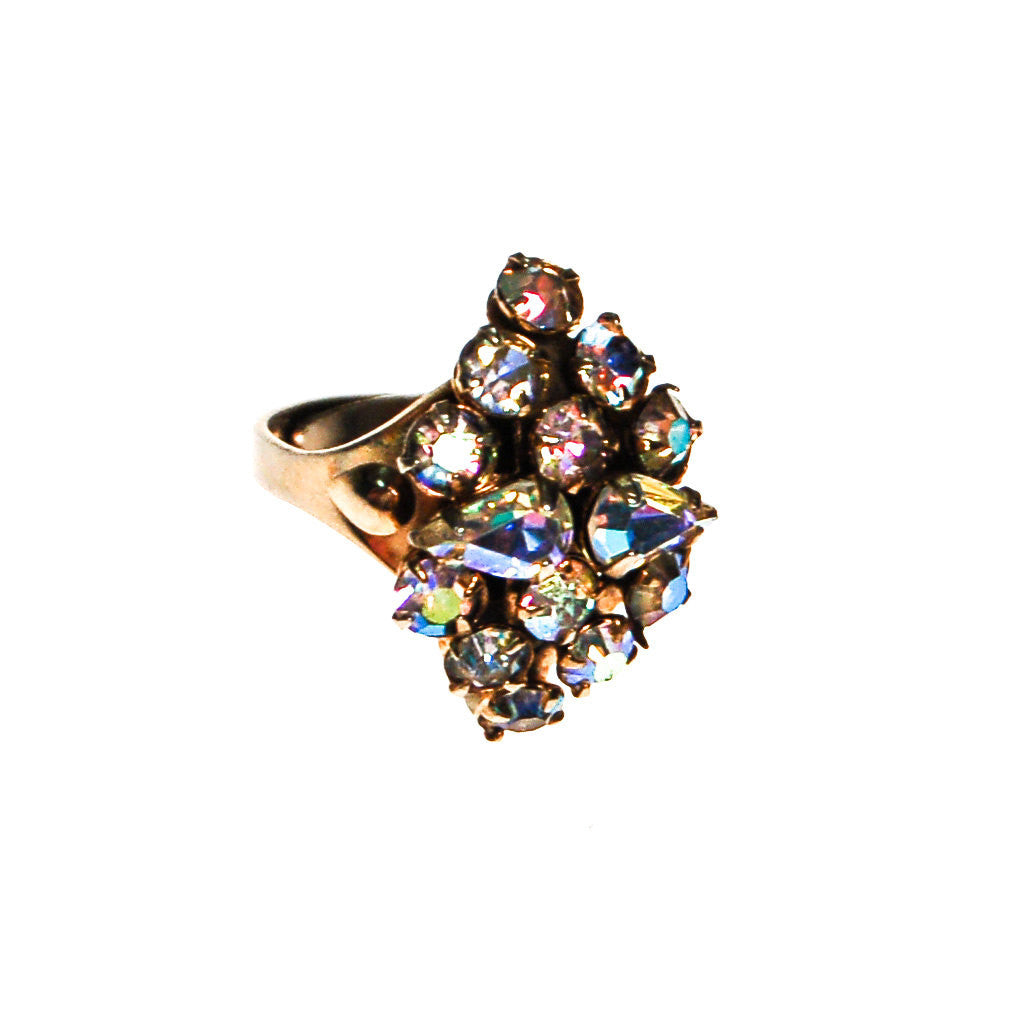 Aurora Borealis Rhinestone Cluster Cocktail Ring