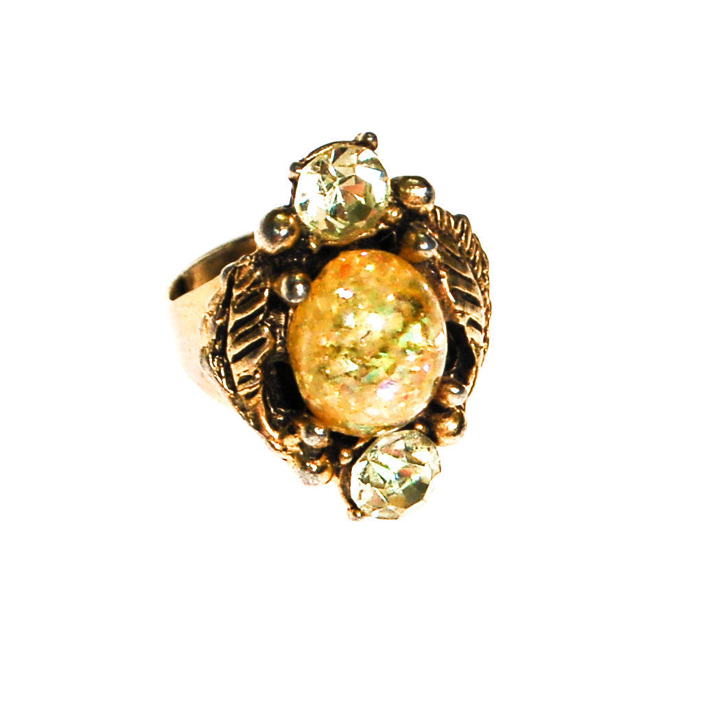 Golden Faux Opal and Citrine Rhinestone Statement Ring