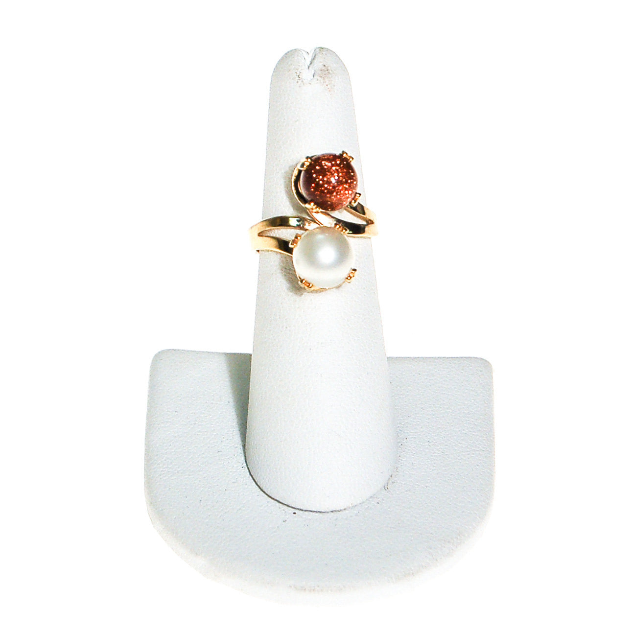 Gold Stone and Pearl Bypass Style Statement Ring, by Unsigned Beauty - Vintage Meet Modern Vintage Jewelry - Chicago, Illinois - #oldhollywoodglamour #vintagemeetmodern #designervintage #jewelrybox #antiquejewelry #vintagejewelry