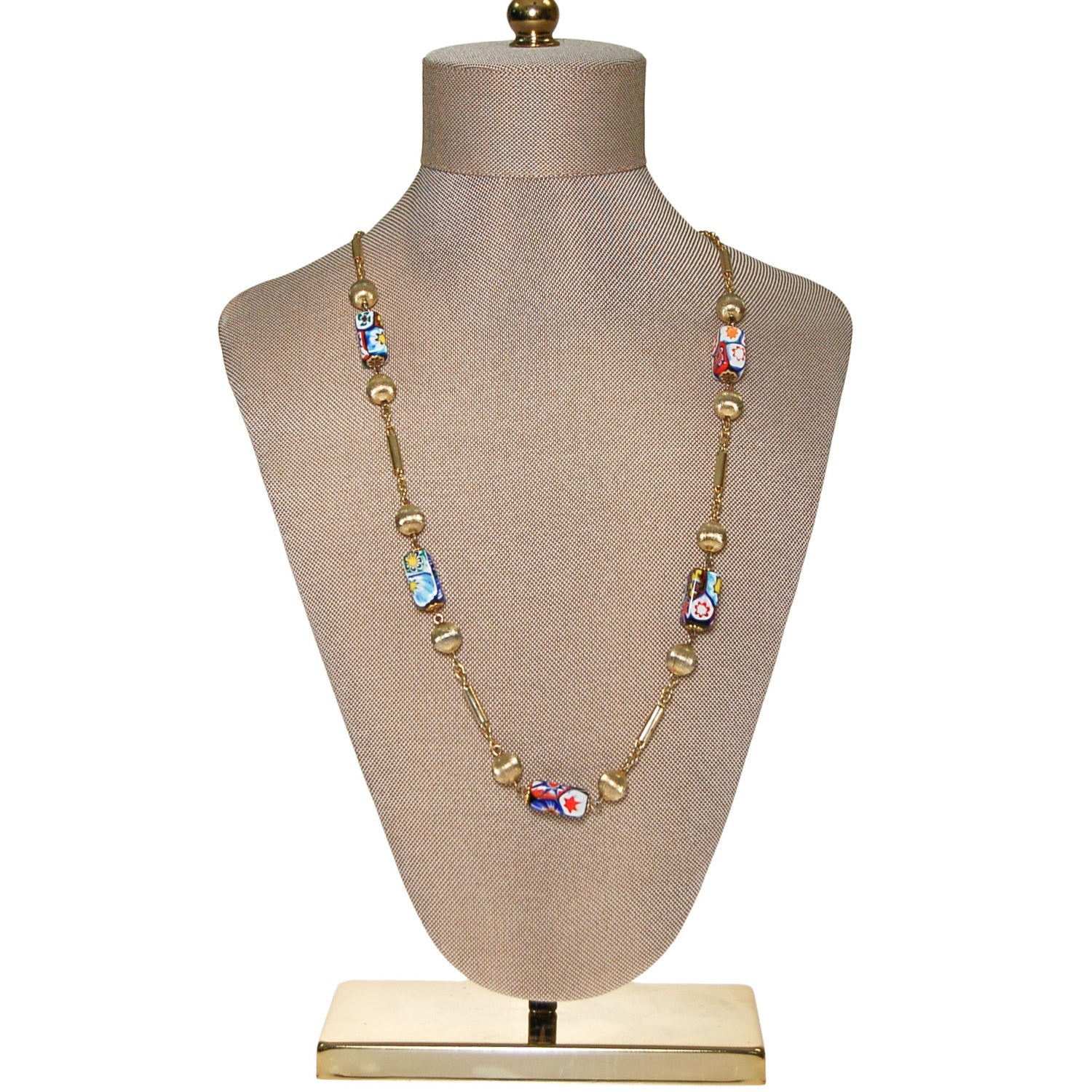 Millefiori Coloful Art Glass Bead Necklace by Unsigned Beauty - Vintage Meet Modern Vintage Jewelry - Chicago, Illinois - #oldhollywoodglamour #vintagemeetmodern #designervintage #jewelrybox #antiquejewelry #vintagejewelry