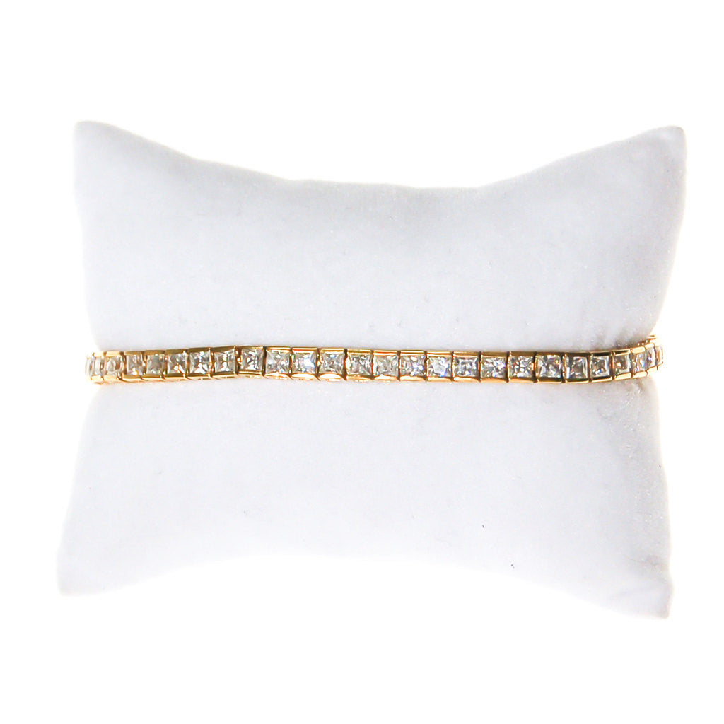 Princess Cut CZ Tennis Bracelet, Gold Tone Setting, 1980s