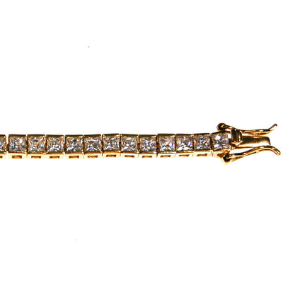 Princess Cut CZ Tennis Bracelet, Gold Tone Setting, 1980s by Sterling Silver - Vintage Meet Modern Vintage Jewelry - Chicago, Illinois - #oldhollywoodglamour #vintagemeetmodern #designervintage #jewelrybox #antiquejewelry #vintagejewelry