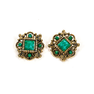 Green and Gold Etruscan Revival Earrings by Unsigned Beauty - Vintage Meet Modern Vintage Jewelry - Chicago, Illinois - #oldhollywoodglamour #vintagemeetmodern #designervintage #jewelrybox #antiquejewelry #vintagejewelry
