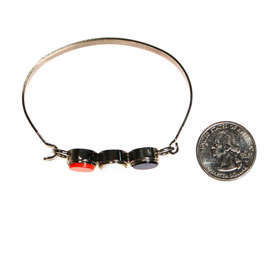 Red White and Blue Silver Bangle Bracelet, Mid Century Modern, Preppy, Americana, Patriotic, Summer Jewerly by Unsigned Beauty - Vintage Meet Modern Vintage Jewelry - Chicago, Illinois - #oldhollywoodglamour #vintagemeetmodern #designervintage #jewelrybox #antiquejewelry #vintagejewelry