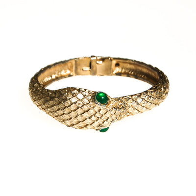 Gold Snake Bracelet with Emerald Green Eyes by Unsigned Beauty - Vintage Meet Modern Vintage Jewelry - Chicago, Illinois - #oldhollywoodglamour #vintagemeetmodern #designervintage #jewelrybox #antiquejewelry #vintagejewelry