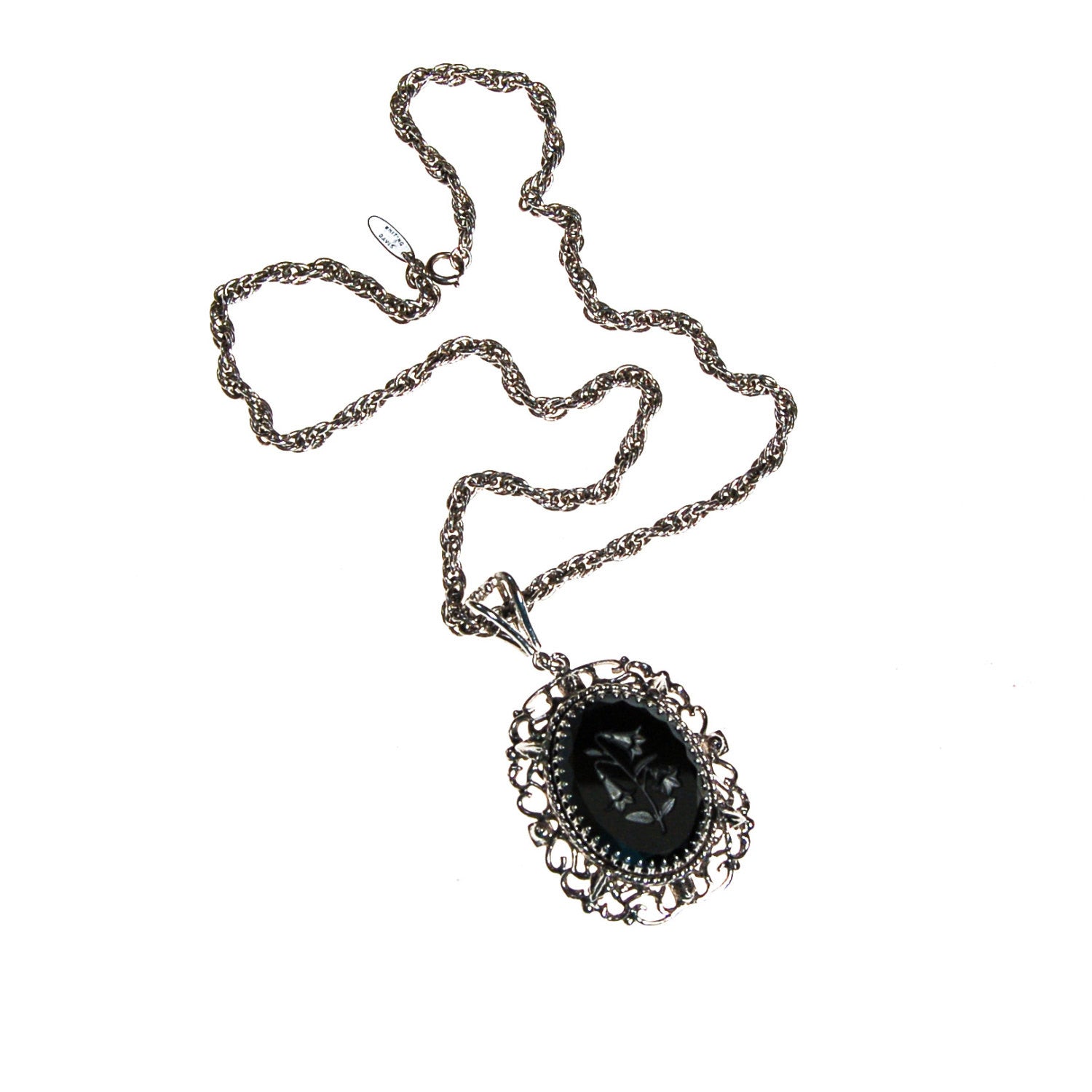 Whiting and Davis Hematite Carved Flower Statement Necklace by Whiting and Davis - Vintage Meet Modern Vintage Jewelry - Chicago, Illinois - #oldhollywoodglamour #vintagemeetmodern #designervintage #jewelrybox #antiquejewelry #vintagejewelry