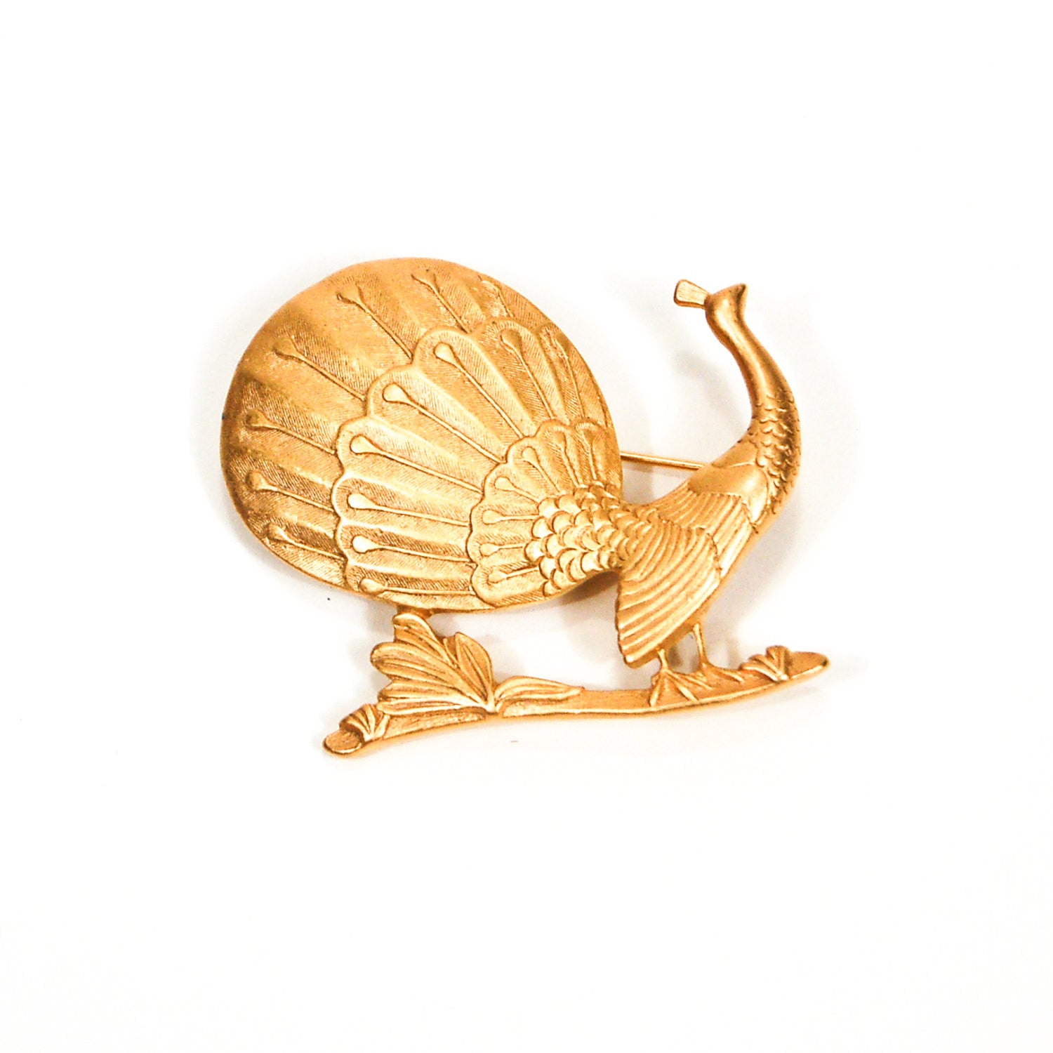 Monet Gold Peacock Brooch, Pin, Smithsonian Museum Replica, Designer Vintage Jewelry, 1980s Era by Monet - Vintage Meet Modern Vintage Jewelry - Chicago, Illinois - #oldhollywoodglamour #vintagemeetmodern #designervintage #jewelrybox #antiquejewelry #vintagejewelry