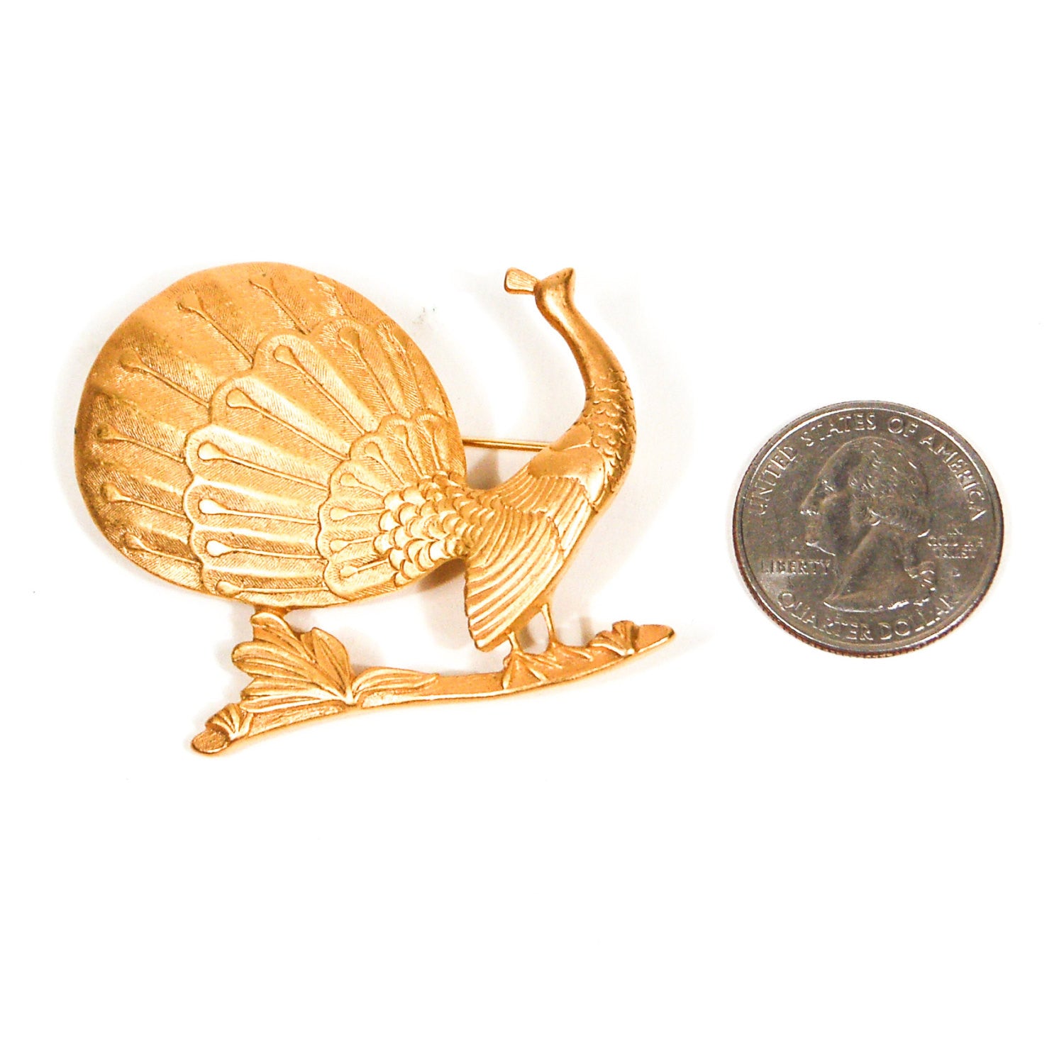Monet Gold Peacock Brooch, Pin, Smithsonian Museum Replica, Designer Vintage Jewelry, 1980s Era by Monet - Vintage Meet Modern Vintage Jewelry - Chicago, Illinois - #oldhollywoodglamour #vintagemeetmodern #designervintage #jewelrybox #antiquejewelry #vintagejewelry