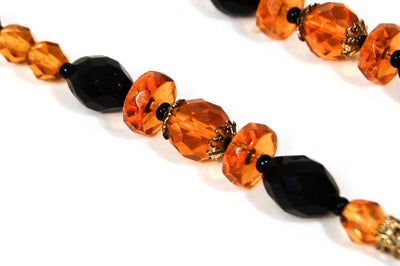Art Deco Necklace, Amber and Black Glass Beads, Filigree Accents, Czech Crystal, 1920s, 1930s by Unsigned Beauty - Vintage Meet Modern Vintage Jewelry - Chicago, Illinois - #oldhollywoodglamour #vintagemeetmodern #designervintage #jewelrybox #antiquejewelry #vintagejewelry