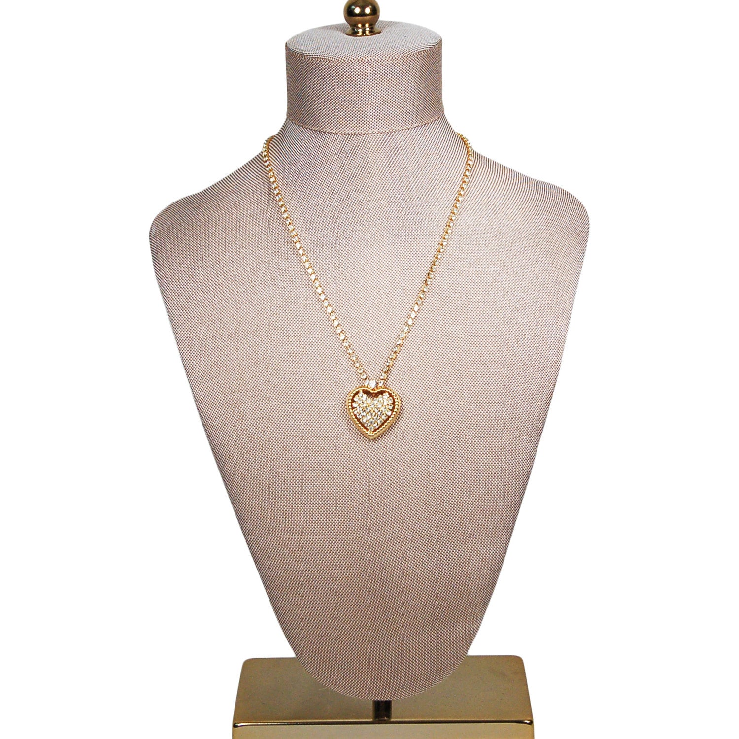 Rhinestones Heart Necklace in Gold Tone by Unsigned Beauty - Vintage Meet Modern Vintage Jewelry - Chicago, Illinois - #oldhollywoodglamour #vintagemeetmodern #designervintage #jewelrybox #antiquejewelry #vintagejewelry