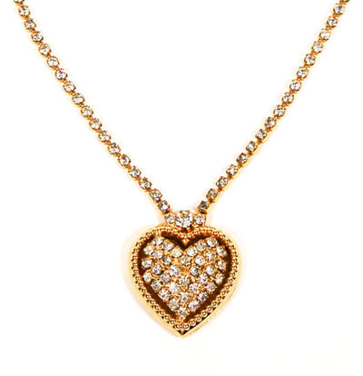 Rhinestones Heart Necklace in Gold Tone by Unsigned Beauty - Vintage Meet Modern Vintage Jewelry - Chicago, Illinois - #oldhollywoodglamour #vintagemeetmodern #designervintage #jewelrybox #antiquejewelry #vintagejewelry