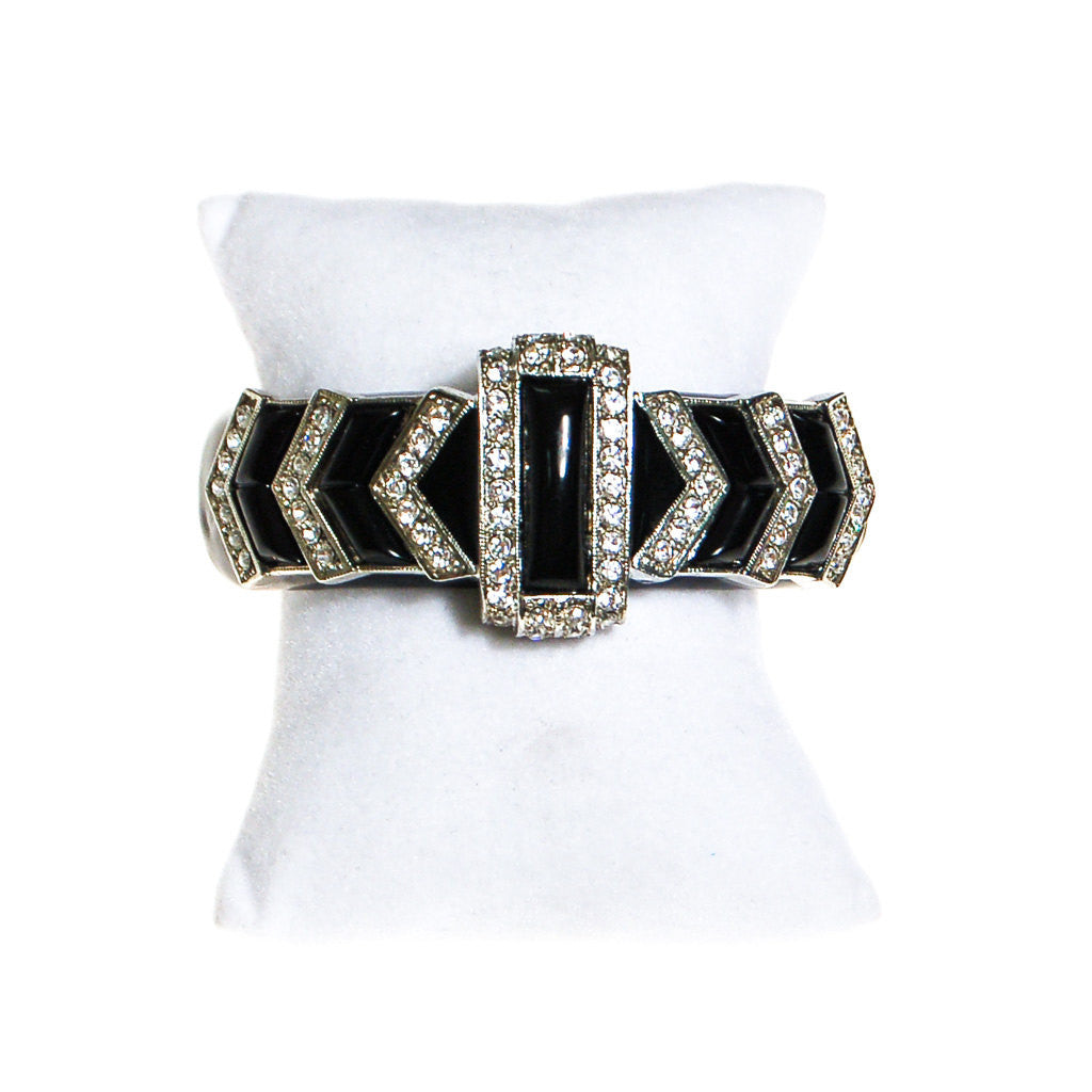 Kenneth Lane Art Deco Black Enamel and Rhinestone Bracelet by Kenneth Lane - Vintage Meet Modern Vintage Jewelry - Chicago, Illinois - #oldhollywoodglamour #vintagemeetmodern #designervintage #jewelrybox #antiquejewelry #vintagejewelry