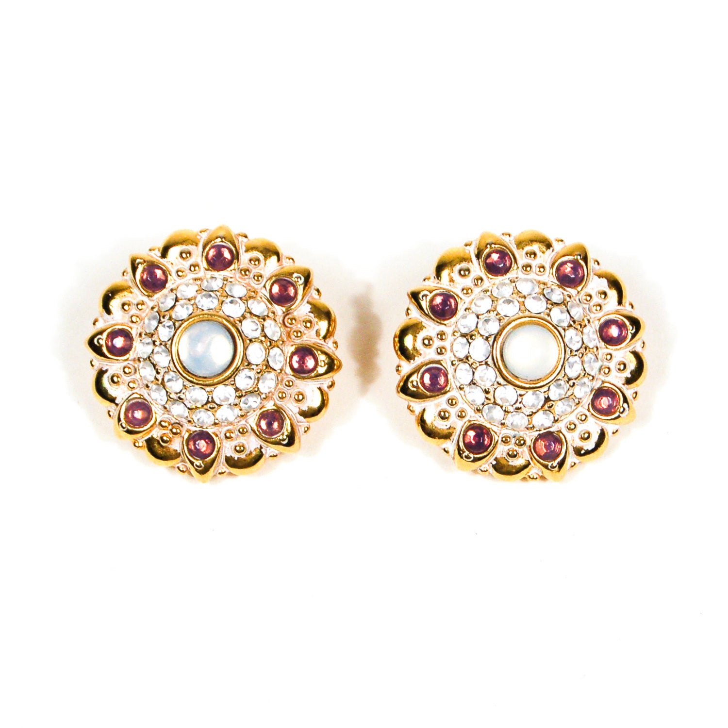 1980's Pink and Opal Art Glass Medallion Earrings by Unsigned Beauty - Vintage Meet Modern Vintage Jewelry - Chicago, Illinois - #oldhollywoodglamour #vintagemeetmodern #designervintage #jewelrybox #antiquejewelry #vintagejewelry