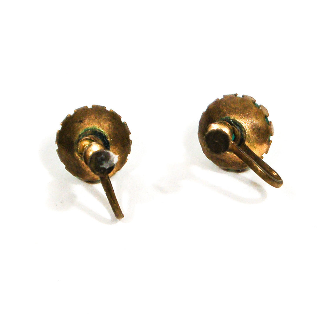 Art Deco Light Blue Glass Earrings set in Antique Gold Tone by Art Deco Era - Vintage Meet Modern Vintage Jewelry - Chicago, Illinois - #oldhollywoodglamour #vintagemeetmodern #designervintage #jewelrybox #antiquejewelry #vintagejewelry