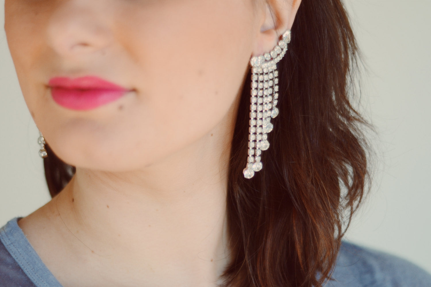 Waterfall Rhinestone Ear Crawlers Statement Earrings by Unsigned Beauty - Vintage Meet Modern Vintage Jewelry - Chicago, Illinois - #oldhollywoodglamour #vintagemeetmodern #designervintage #jewelrybox #antiquejewelry #vintagejewelry