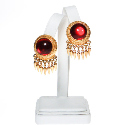 Ben Amun Etruscan Influence Ruby Red Cabochon Statement Earrings by Ben Amun - Vintage Meet Modern Vintage Jewelry - Chicago, Illinois - #oldhollywoodglamour #vintagemeetmodern #designervintage #jewelrybox #antiquejewelry #vintagejewelry