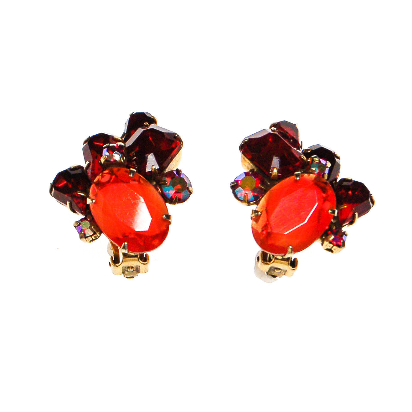 Juliana Style Red & Orange Rhinestone Statement Earrings by Juliana D & E - Vintage Meet Modern Vintage Jewelry - Chicago, Illinois - #oldhollywoodglamour #vintagemeetmodern #designervintage #jewelrybox #antiquejewelry #vintagejewelry