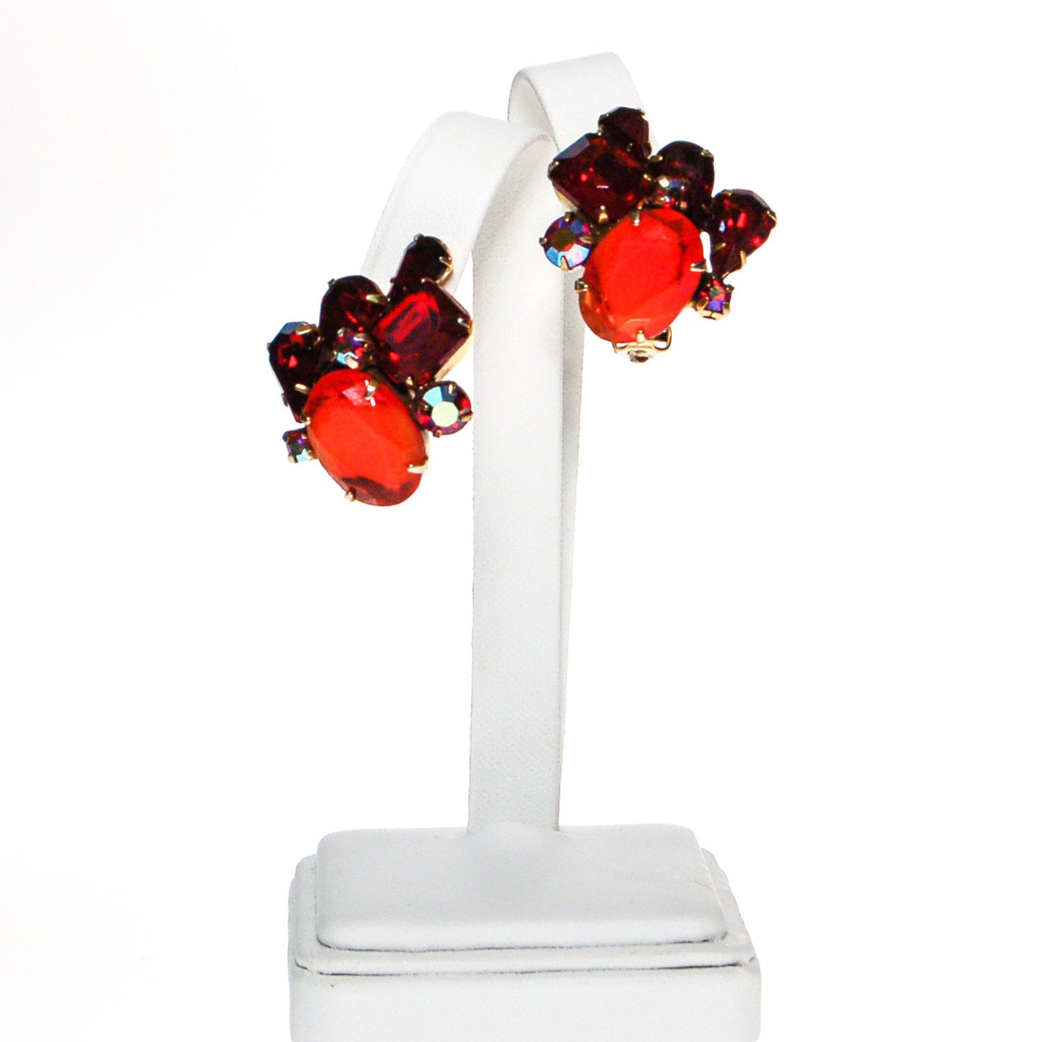 Juliana Style Red & Orange Rhinestone Statement Earrings by Juliana D & E - Vintage Meet Modern Vintage Jewelry - Chicago, Illinois - #oldhollywoodglamour #vintagemeetmodern #designervintage #jewelrybox #antiquejewelry #vintagejewelry