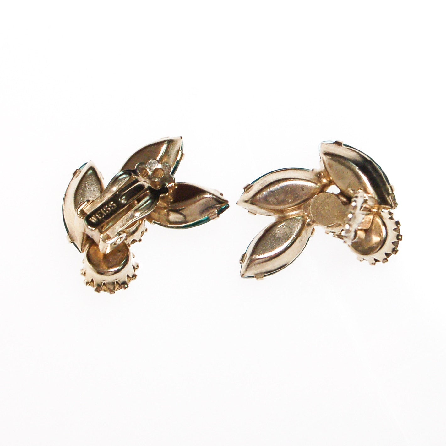 Weiss Peacock Blue Green Rhinestone Earrings by Weiss - Vintage Meet Modern Vintage Jewelry - Chicago, Illinois - #oldhollywoodglamour #vintagemeetmodern #designervintage #jewelrybox #antiquejewelry #vintagejewelry
