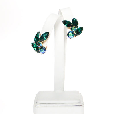 Weiss Peacock Blue Green Rhinestone Earrings by Weiss - Vintage Meet Modern Vintage Jewelry - Chicago, Illinois - #oldhollywoodglamour #vintagemeetmodern #designervintage #jewelrybox #antiquejewelry #vintagejewelry