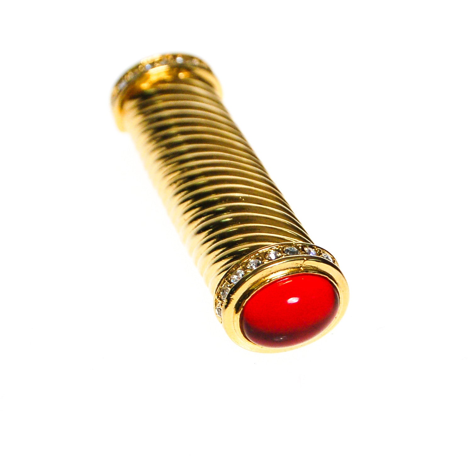 Gripoix Capped Gold Tone Cable Style Bar Pin Brooch by Unsigned Beauty - Vintage Meet Modern Vintage Jewelry - Chicago, Illinois - #oldhollywoodglamour #vintagemeetmodern #designervintage #jewelrybox #antiquejewelry #vintagejewelry