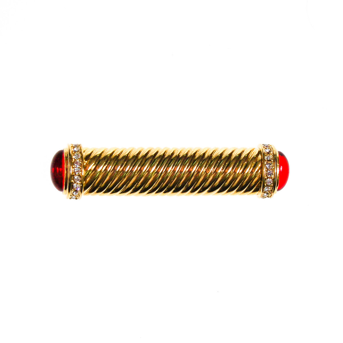 Gripoix Capped Gold Tone Cable Style Bar Pin Brooch
