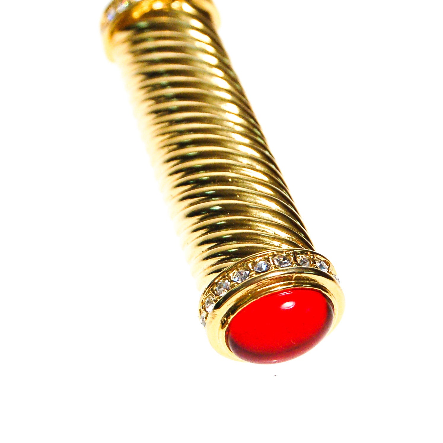 Gripoix Capped Gold Tone Cable Style Bar Pin Brooch by Unsigned Beauty - Vintage Meet Modern Vintage Jewelry - Chicago, Illinois - #oldhollywoodglamour #vintagemeetmodern #designervintage #jewelrybox #antiquejewelry #vintagejewelry