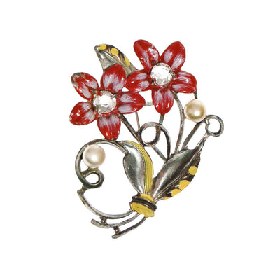 Red Purple, Flower Brooch, Pot Metal, Rhinestones, Painted Enamel, Large Size by Unsigned Beauty - Vintage Meet Modern Vintage Jewelry - Chicago, Illinois - #oldhollywoodglamour #vintagemeetmodern #designervintage #jewelrybox #antiquejewelry #vintagejewelry