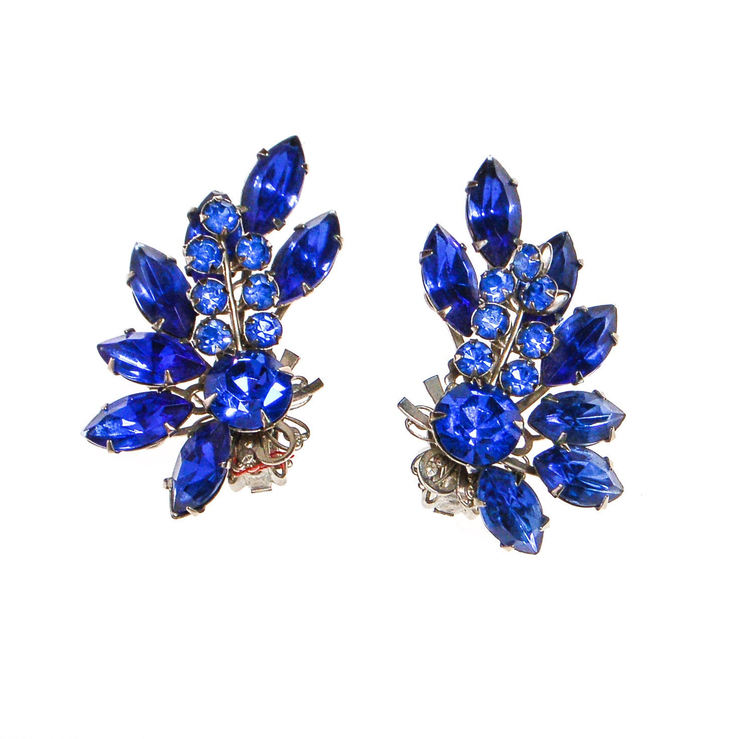 Bright Blue Rhinestone Ear Crawler Statement Earrings by Unsigned Beauty - Vintage Meet Modern Vintage Jewelry - Chicago, Illinois - #oldhollywoodglamour #vintagemeetmodern #designervintage #jewelrybox #antiquejewelry #vintagejewelry