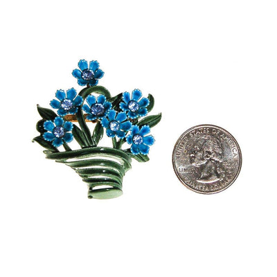 Vintage Blue Flowers in the Basket Painted Enamel Brooch by Unsigned Beauty - Vintage Meet Modern Vintage Jewelry - Chicago, Illinois - #oldhollywoodglamour #vintagemeetmodern #designervintage #jewelrybox #antiquejewelry #vintagejewelry
