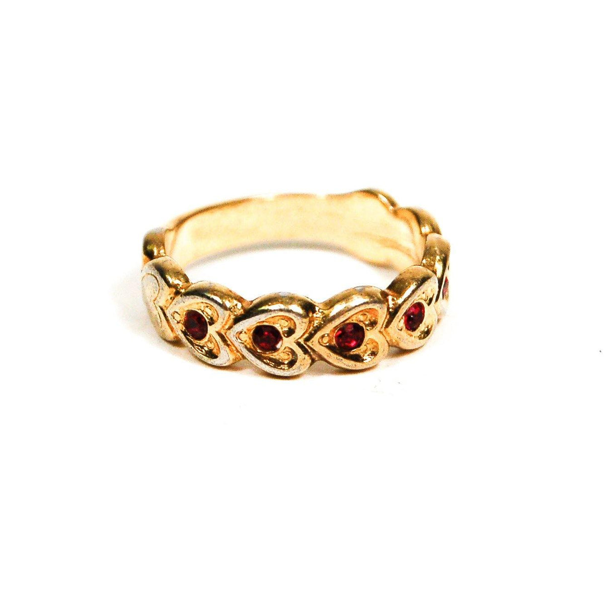 Avon Heart Band Ring, Gold with Red Rhinestones