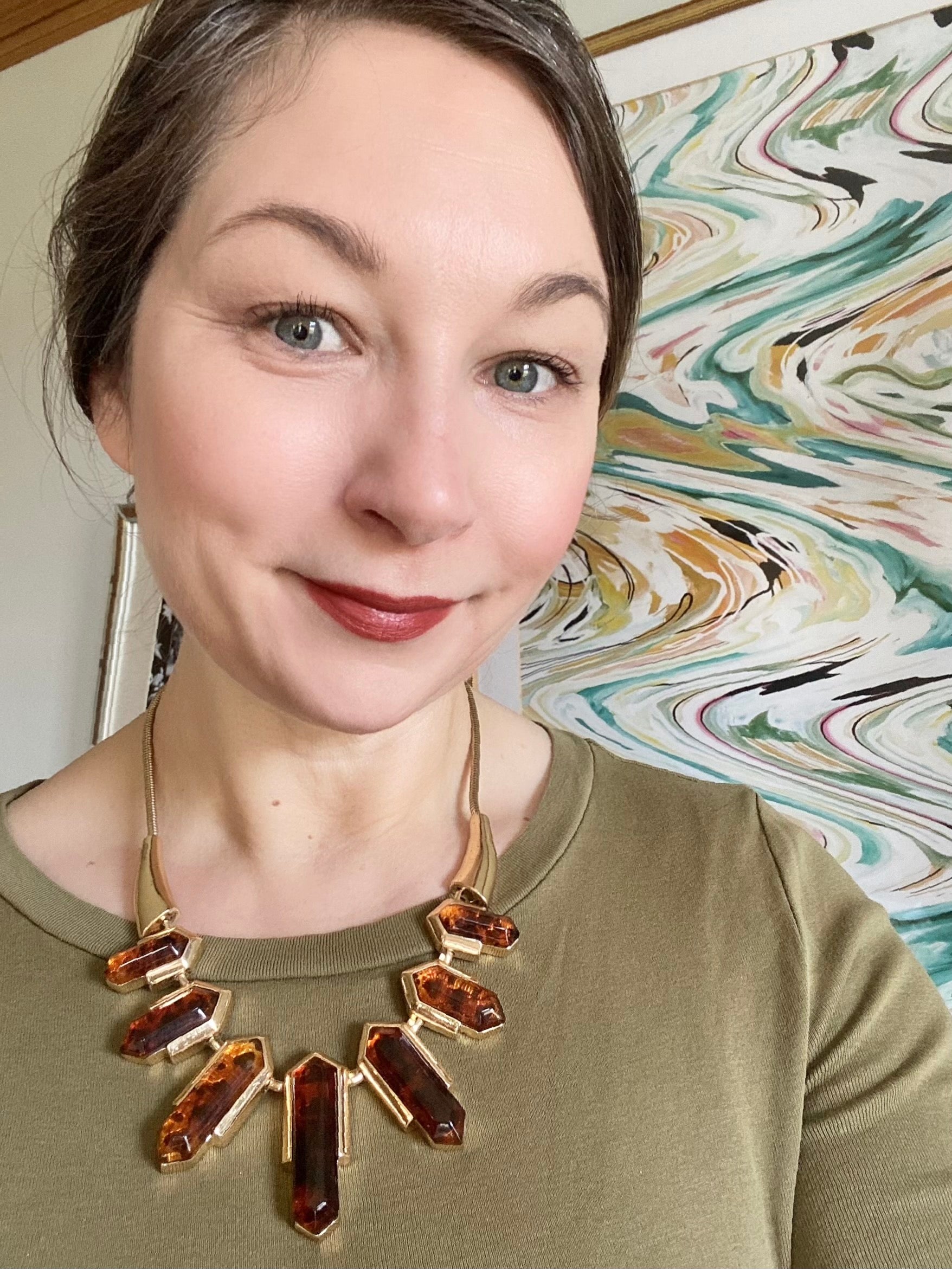 Vintage Chevron Tortoise Lucite Necklace by Vintage Meet Modern - Vintage Meet Modern Vintage Jewelry - Chicago, Illinois - #oldhollywoodglamour #vintagemeetmodern #designervintage #jewelrybox #antiquejewelry #vintagejewelry