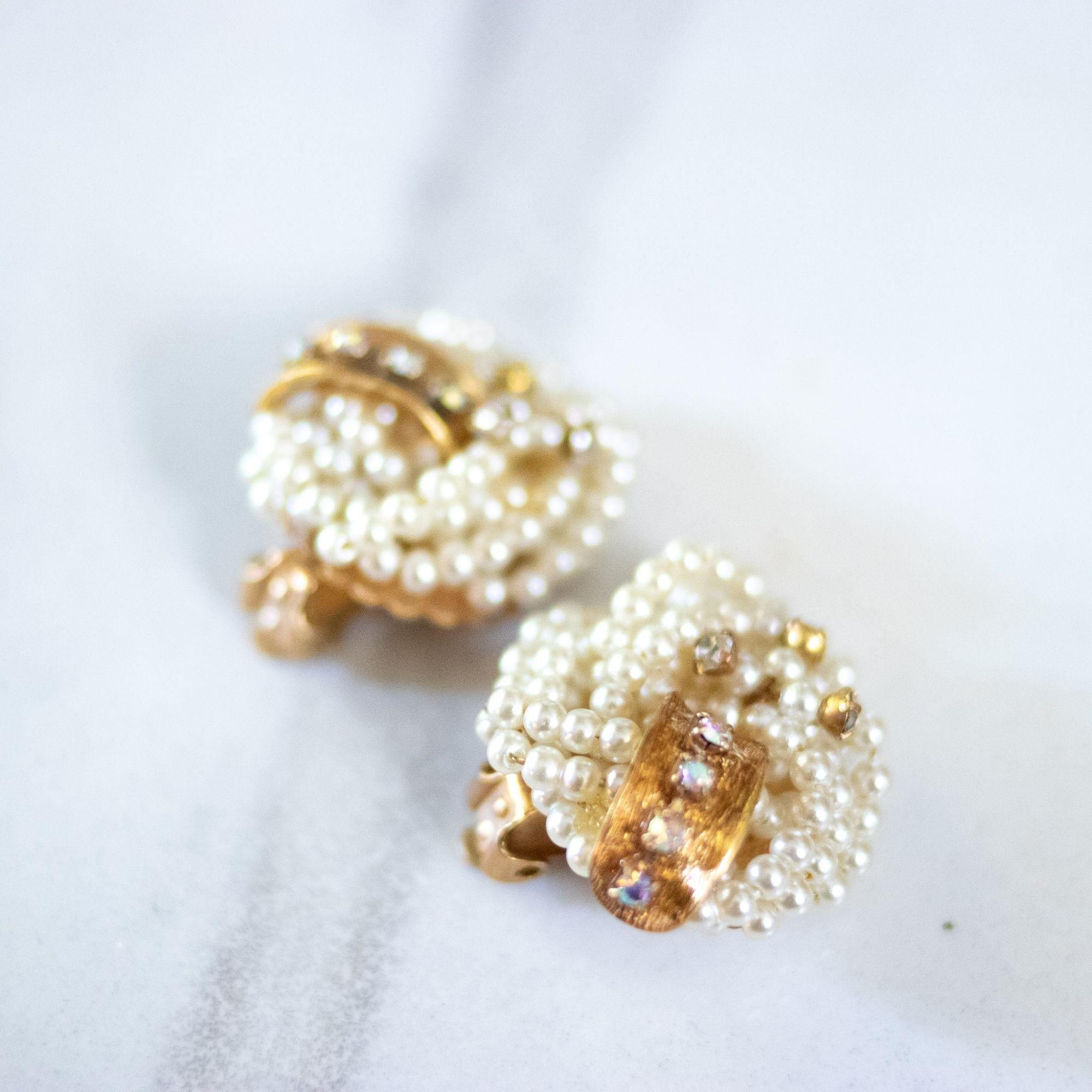 Petite Pearl Cluster with Aurora Borealis Earrings by Unsigned Beauty - Vintage Meet Modern Vintage Jewelry - Chicago, Illinois - #oldhollywoodglamour #vintagemeetmodern #designervintage #jewelrybox #antiquejewelry #vintagejewelry