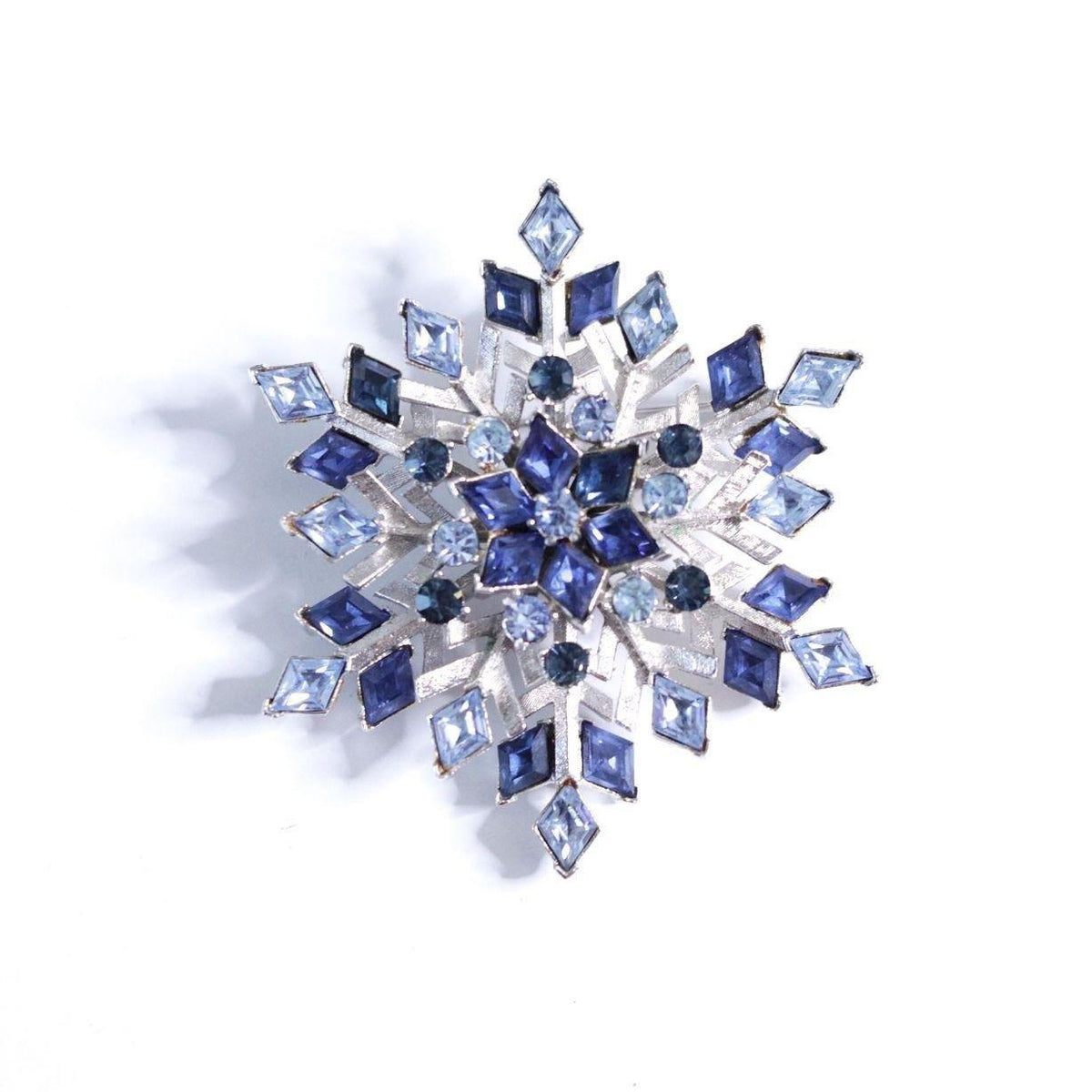 Vintage Coro Blue Snowflake Rhinestone Brooch