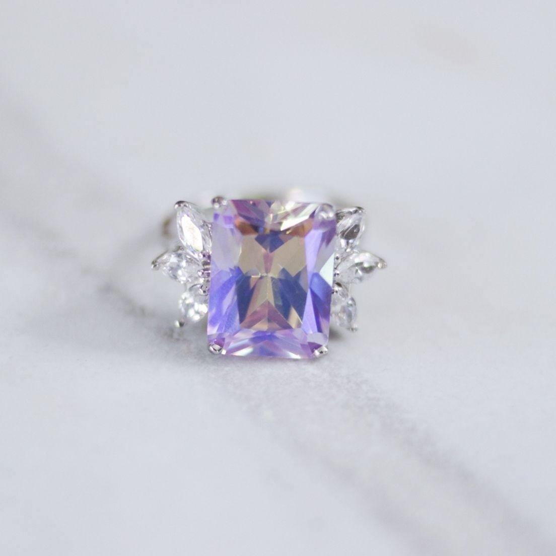 Vintage Huge Aurora Borealis Crystal Cocktail Ring with Marquise CZ Side Stones by Unsigned Beauty - Vintage Meet Modern Vintage Jewelry - Chicago, Illinois - #oldhollywoodglamour #vintagemeetmodern #designervintage #jewelrybox #antiquejewelry #vintagejewelry
