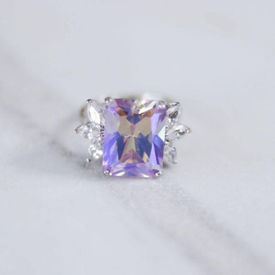 Vintage Huge Aurora Borealis Crystal Cocktail Ring with Marquise CZ Side Stones by Unsigned Beauty - Vintage Meet Modern Vintage Jewelry - Chicago, Illinois - #oldhollywoodglamour #vintagemeetmodern #designervintage #jewelrybox #antiquejewelry #vintagejewelry